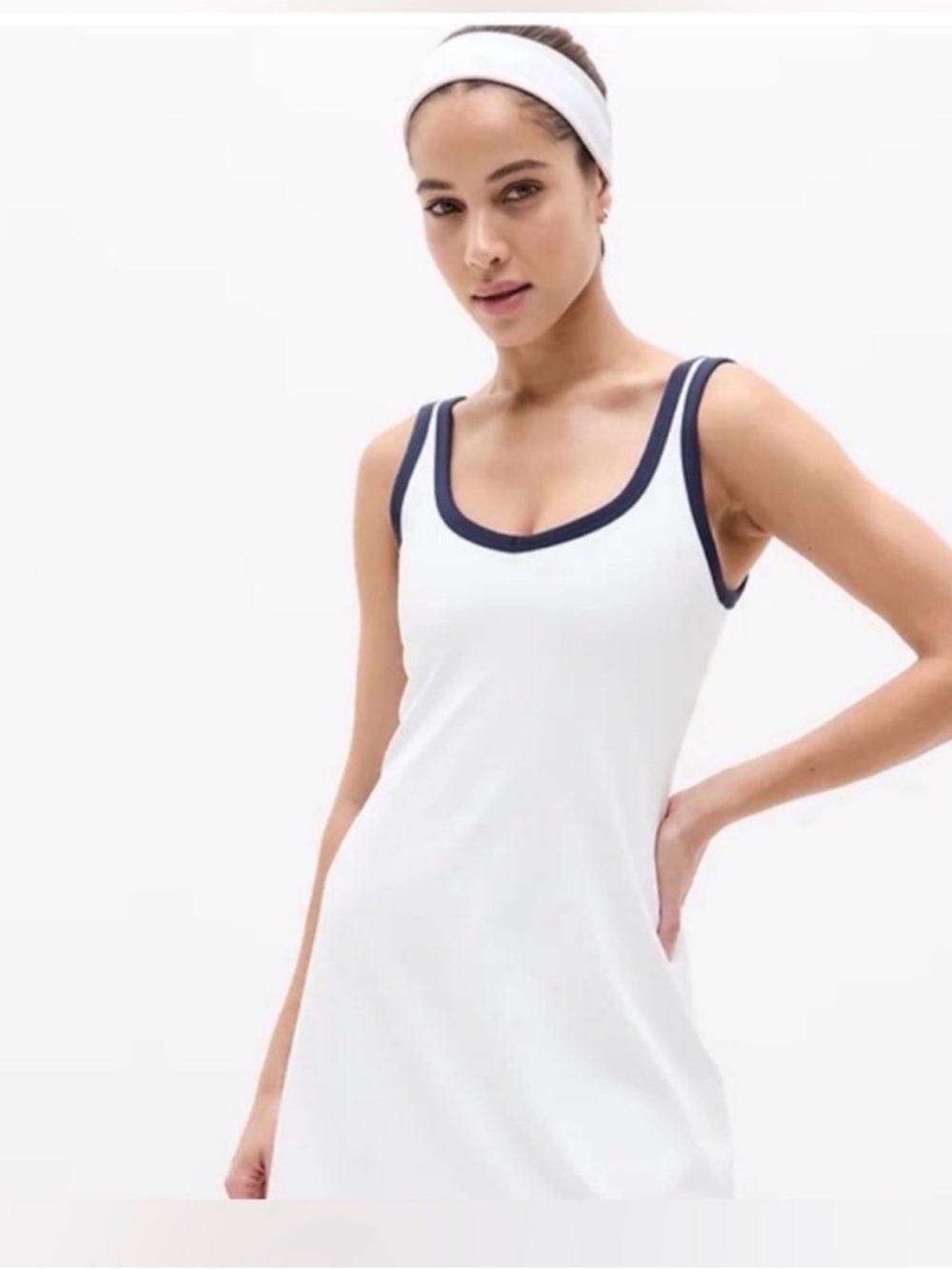 ATHLETA Transcend Tipped Dress White Athletic Dress w/ Built-In Short - NEW! - Picture 2 of 4